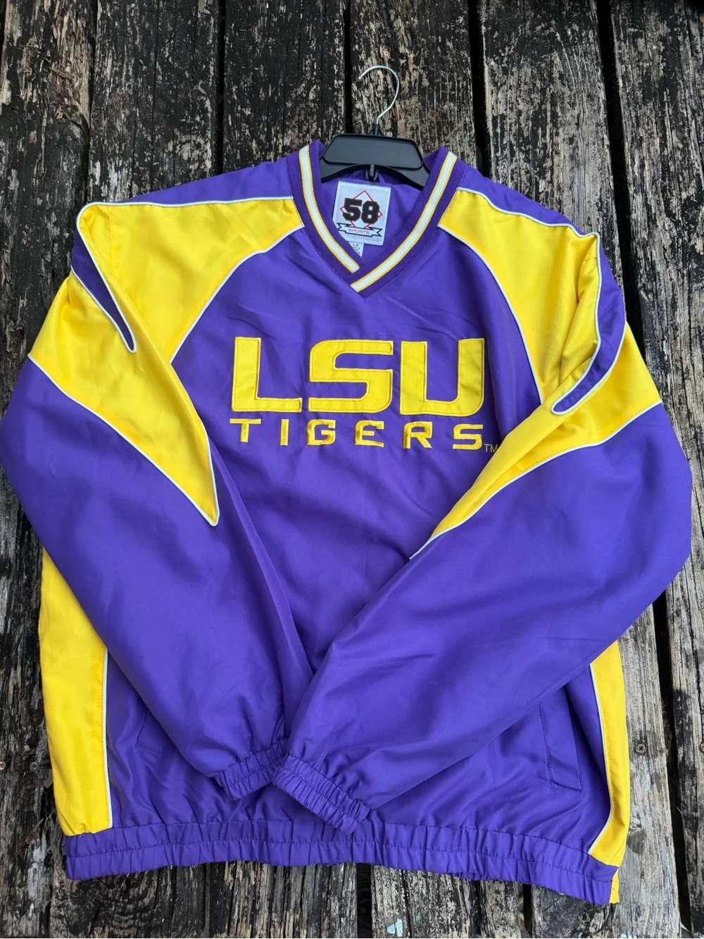 Vintage 58 Sports LSU Tigers Large V-Neck Purple & Gold Embroidered Pullover F8